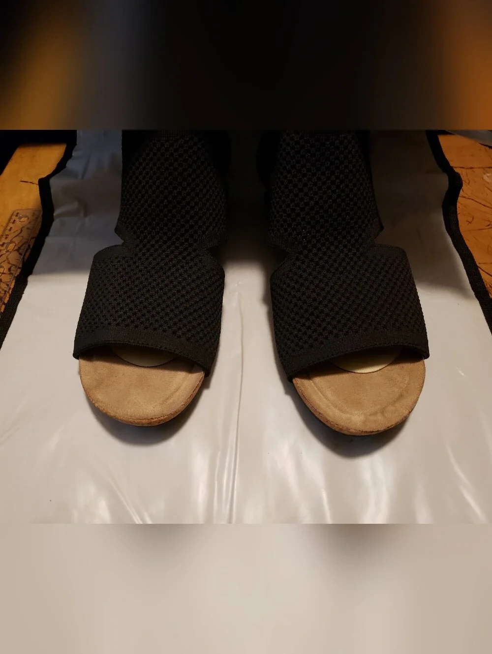 Women’s Black Knit Wedge Sandals - Comfortable Open-Toe Design
